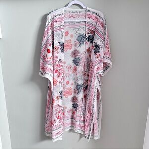 Kimono Style Open Front Cardigan Beach Cover Up Floral Multicolor One Size